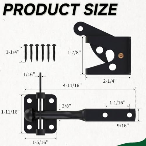 Self-Locking Gate Latch, Heavy Duty Automatic Gravity Lever for Wood Fence | Spring-Loaded Self-Locking; Thick Steel, Black Coated; for Wood Fence, Garden, Pool, Barn Gates; Works with Padlocks - size: Normal