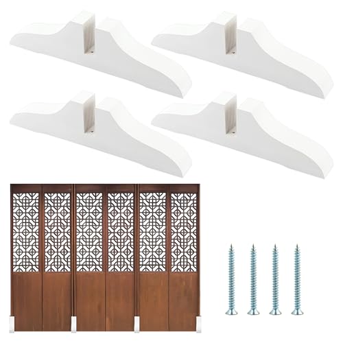 4pcs Wooden Folding Room Divider Stand with Screws,Room Divider Screen Holder Feet Partition,Folding Privacy Screen Holder for Hotel Home Office (White) - color: White