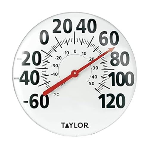 Taylor Extra Large Metal Wall Indoor Outdoor Thermometer, Easy to Read Numbers for Patio, Pool, and Indoor Areas, 18 inch, White - color: White, size: 18 Inch