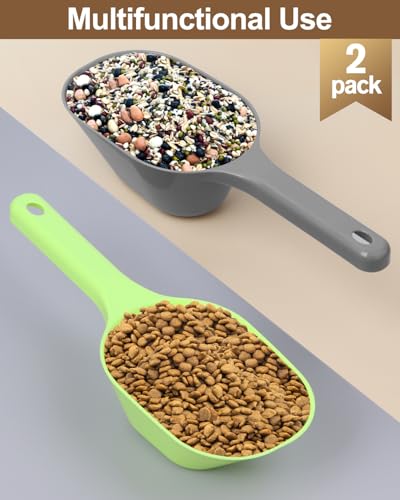 2 PACK Dog Food Scoop,1 Cup Capacity Pet Food Scoop For Dog and Cat | Grey and Green,Clear Markings for Precise Measuring 1/2 and 1 Cup Lines,Dishwasher Safe,Plastic,Portable and Sturdy - color: Grey and Green