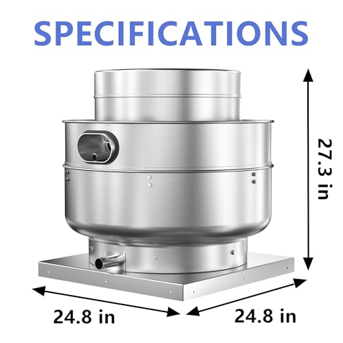 Roof Ventilator Restaurant Hood Grease Rated Exhaust Fan Direct Drive Centrifugal Upblast Exhaust Fan 1.5HP 5000 CFM 110 Volt Single Phase Motor - size: RDU14