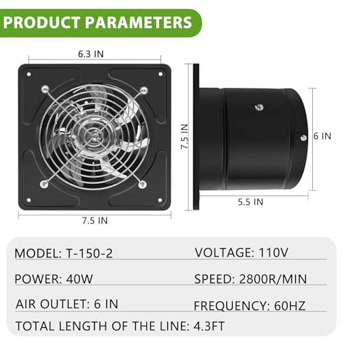 6 Inch Kitchen Exhaust Fan with Speed Controller,235CFM Wall Exhaust Fan,115V 40W Ventilation Blower for Kitchen,Meeting Room,Shop, Smoking Room, Industrial Ventilation Use (6-inch Black) - color: 6-inch Black