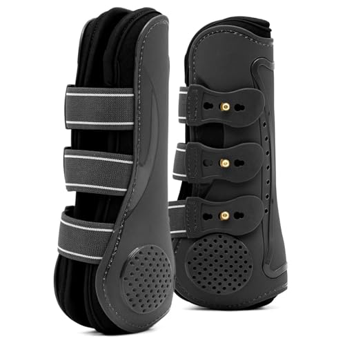 Jeffers Equine Uniquely English Tendon Boots - Open Front Horse Boots, Training Equipment, Protective Gear & Leg Protection for Jumping, Dressage, Training & Travel - color: Black, size: Large