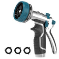 Garden Hose Nozzle, Heavy Duty Metal Water Hose Nozzle with 8 Adjustable Spray Patterns, High Pressure Hand Sprayer with Flow Control for for Garden Watering, Car & Pet Washing - color: Blue