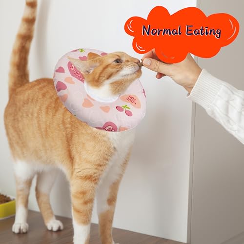 Seyezo Cat Cone Collar Soft, Adjustable Cat Recovery Cone, Pink Heart, L | for Small Medium Large Cats, Cute Donut E Collar After Surgery, Anti-Lick Recovery Elizabethan Collar for Kittens - color: Pink Heart, size: Large
