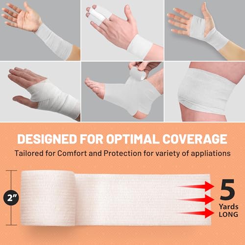 6 Pack, Self Adherent Cohesive Tape - 2” x 5 Yards, Self Adhesive Bandage Rolls & Sports Athletic Wrap for Ankle, Wrist, Knee Sprains and Swelling, Vet Wraps in White Color