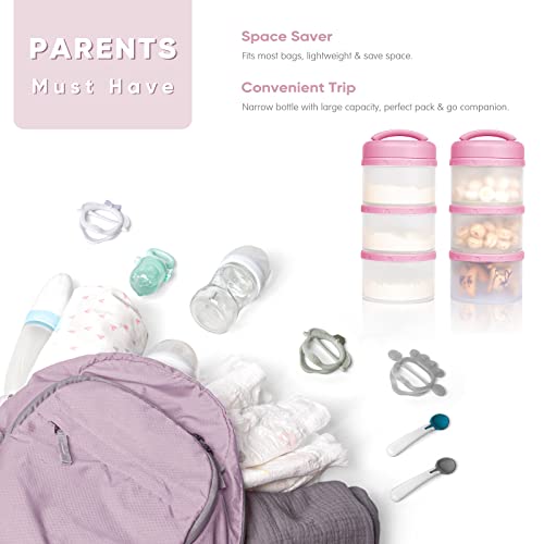 Termichy Stackable Formula Dispenser Portable: Milk Powder Container to go | Separated Compartments Premeasure Storage - Mess-Free Funnel Spout for No-Spill Pouring - for Home or Travel Use - color: Baby Pink