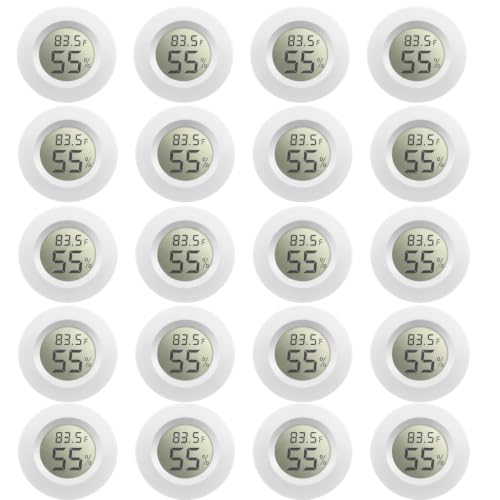 Weewooday 20 Pcs Mini Hygrometer Thermometer Digital LCD, White | Monitor Indoor Outdoor Room, Humidity Meter Temperature Gauge for Greenhouse Garden Reptile Incubator Cellar,℉ or ℃ - size: White