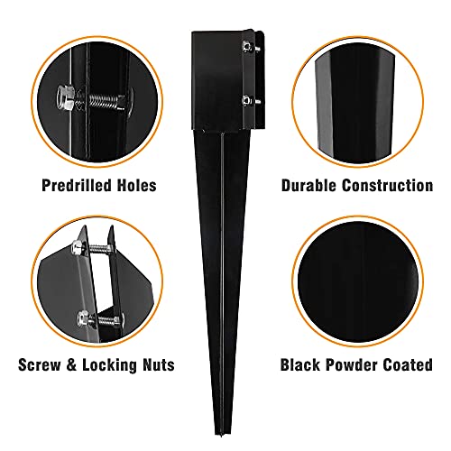 Fence Post Anchor Metal Ground Spike Black Fences Stakes Posts | Heavy Duty Metal Fence Anchors Support Base for 4"X4" Mailbox or Fence Post, 24"X4"X4" Outer(3.5"X3.5" Inner Dia), Pack Of 4.