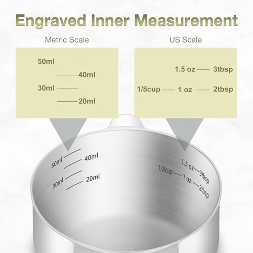1PCS 1/4Cup (60ml, 2oz) Measuring Cup, Etched Inner Scale Measure Scoop | 18/8(304) Food-Grade Stainless Steel, Seamless One-Piece design, Metric and US Measurement, ‌Rust-Free, Dishwasher-Safe - size: 1/4Cup