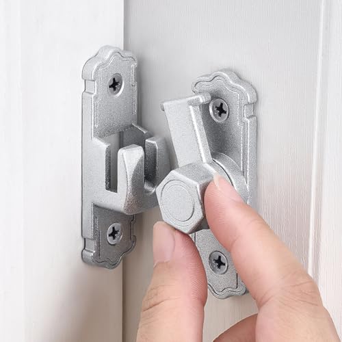 Silvery Aluminum Alloy 90/180 Degree Gate Lock,Barn Door Latches | Flip Gate Latches,Right Angle Door Lock Latch,Sliding Door Latches,for bedroom,garage,window,pet enclosures,drawer,cabinet - color: Silvery