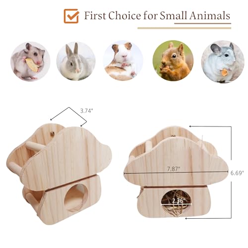 JanYoo Rabbit Hay Feeder,Natural Wooden Hay Holder for Guinea Pigs Bunny Cage Rabbit Hay Dispenser Hanging Standing-Champignons - size: Champignons