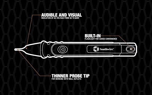 Southwire 40136N NCV Pen Type Detector with Flashlight; 50-600V AC Pro