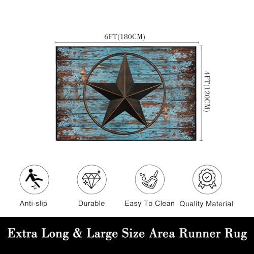 Western Area Rug 4x6,Rustic Barn Texas Star on Old Wooden Plank,Teal Carpets for Living Room,Ultra-Thin Washable Throw Rugs Indoor Non Slip Accent Floor Mats for Bedroom,Dining Room,Laundry Room - size: 4'x6'