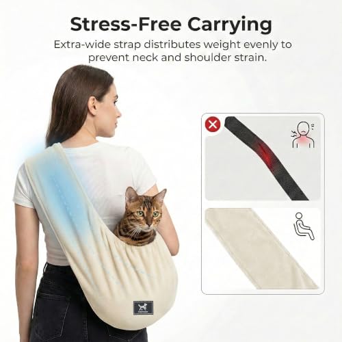 Donut Cat Sling Carrier for Small Pets 3-13 lbs, Soft Polar Fleece | Hands-Free Pet Pouch, Lightweight Indoor Cuddle Bag, Cozy Wearable Carrier for Cats, Kittens and Small Pets, Apricot - color: Apricot