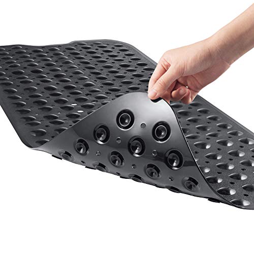 YINENN Bath and Shower Safety Mats 40x16 inch, Non Slip with Suction Cups for Bathroom Stall and Tub Floor, Extra Large and Machine Washable, Drain Holes Keep Bathtub Clean, Black - color: Black