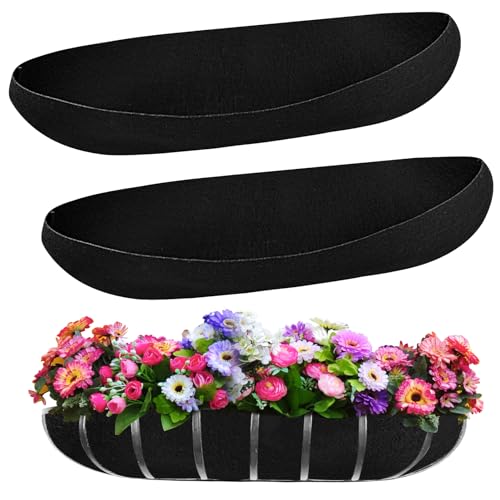 2PCS 36 Inch Window Box Liner Fabric Planter Basket Liner Trough Planter Insert Liner Black Hanging Flower Basket Liners Non-Woven Felt Plant Liner for Planters Fence Garden - Avoid Bird Nesting