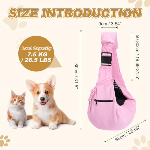 Dog Sling Carrier for Small Dogs and Cats Up to 16.5 Lbs, Breathable with Shoulder Pad Pet Crossbody Shoulder Bag, (Pink, 1 Pcs) Intended for Outdoor/Camp/Travel - color: Pink