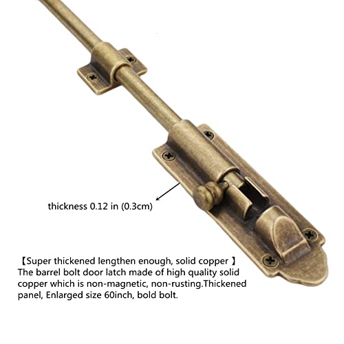 Heavy Duty Cane Bolts for Gates 23.7'',Barrel Bolt Latch Super Lengthen,Thickened Drop Bolts for Gates,Garage Bolts Solid cast Copper Sliding Lock for gate Latch - color: Antique Brass