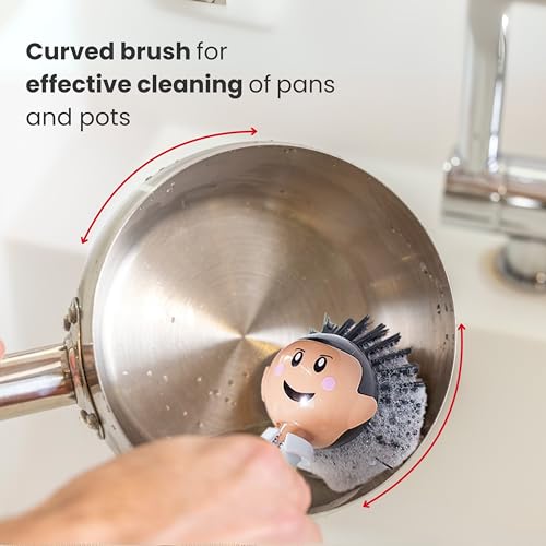 Vigar Flower Power Dust Pan and Brush Set, Pink Green | Dish Scrubber, Kitchen Scrub Brush, Dishwashing Brush Tool for Kitchen Sink Cleaning, Cute Standing Design