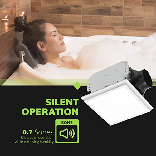 Homewerks 50 CFM 0.7 Sones Bathroom Exhaust Fan with LED, ENERGY STAR | 1000 Lumens, 4000K CCT, 30000-hr Lifespan, Dimmable, No Attic Access, Galvanized Steel Housing, Bathroom Fan with Light