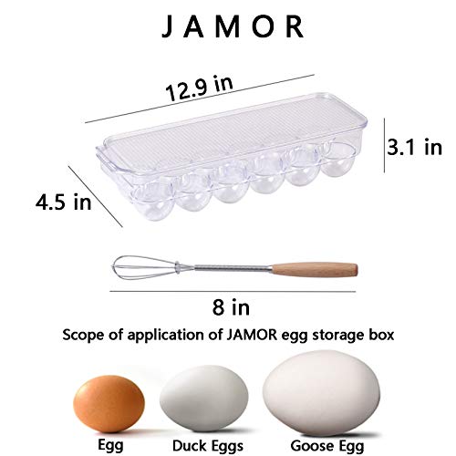 JAMOR 12 Grid Egg Storage Box Refrigerator Egg Rack Tray With Lid, Stackable Egg Rack, Transparent Egg Storage Box, BPA-Free (B)