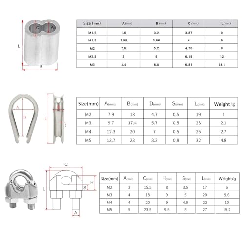 1/8 Inch Stainless Steel Wire Rope Kit, 7x7 Strands, 165 ft Length, With Cable Cutters, Sleeves, Thimbles, Clips, For Climbing Plants, Deck Railing, Fencing, Outdoor Hanging - size: 165FT | With Cutter