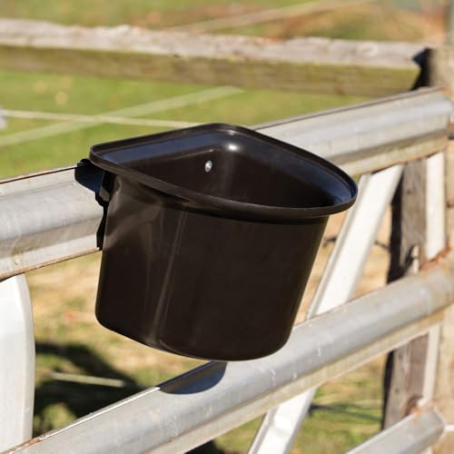 Schneiders Portable Hook-Over Horse Feed Bucket - 16 Quarts & Durable Stall, Fence or Rail Mounted Grain Feeder for Horse, Farm and Barn Use | Color Black