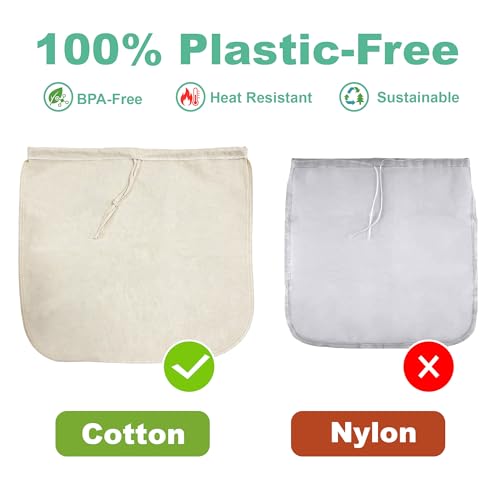 Reusable Nut Milk Bag 14x14in 2 Pack Natural Unbleached Cotton Strainer Bag | Large Cheesecloth Bag for Homemade Nut Milk, Cold Brew, Tea & Fruit Juice - color: 2 Pack
