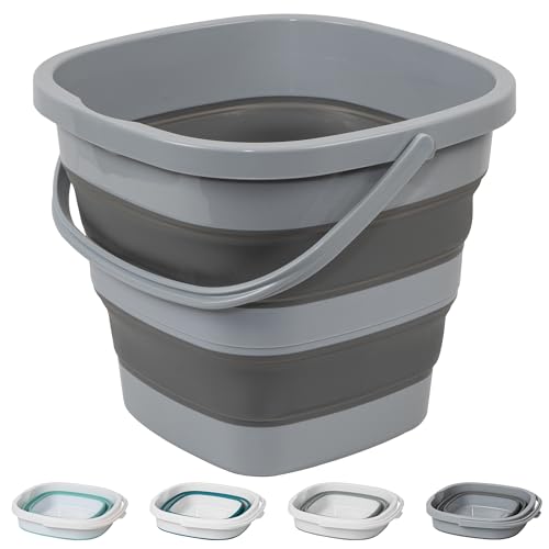 Collapsible Bucket, 2.6 Gallon 10L Mop Bucket for Cleaning, Car Washing, Portable Plastic Tub for Camping, RV, Beach, Fishing, Garden, Indoor and Outdoor Space Saving Wash Basin Ice Buckets - color: All Grey, size: 10L