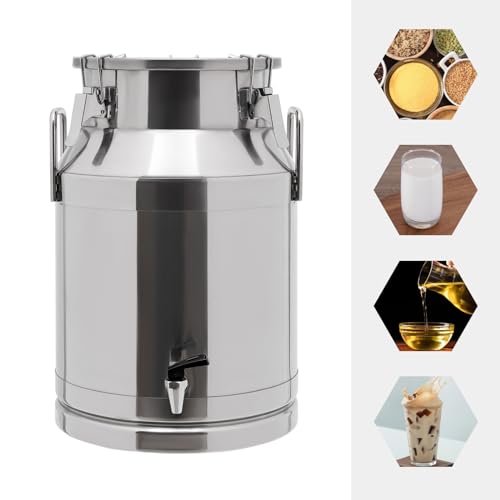 LOYALHEARTDY 30L/7.93Gal Milk Can with Faucet, Stainless Steel Milk Transport Cans Wine Pail Bucket Tote Jug Pot Oil Liquid Storage Barrel with 2 Handles Milk Container with Lid for Grain Wine Liquid - color: 30l-7.93gal With Faucet