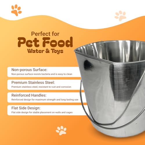 Advance Pet Products 4 Quart Heavy Duty Stainless Steel Flat Side Bucket | Durable Food & Water Pail for Dogs, Cats, Kennels, Cages and Critter Crates | Multi-Purpose Bucket - size: 4 Quart - Not Hooked