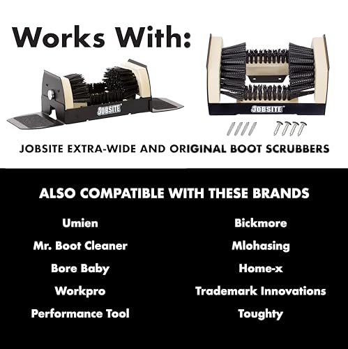 JobSite Replacement Brushes - 2 Side & 2 Bottom Boot Scraper Brushes - Compatible Original & Extra Wide Boot Scrubbers
