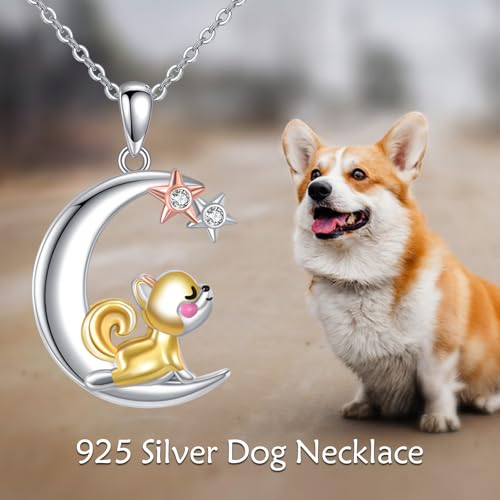 Snake Moon Necklace - 925 Sterling Silver Moon Pendant Necklace - Snake Jewelry for Women - style: Puppy