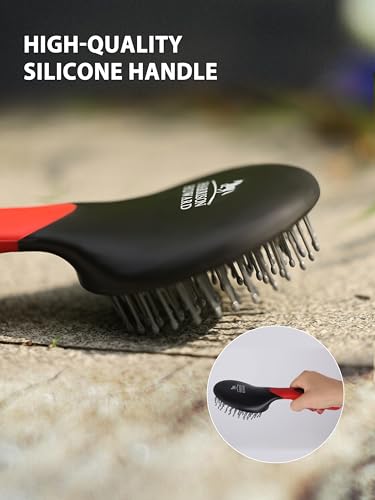 Harrison Howard Horse Grooming Brushes Kit 7 pieces with Organizer Tote Equine Care Series Horse Brush Sets Red - color: Red
