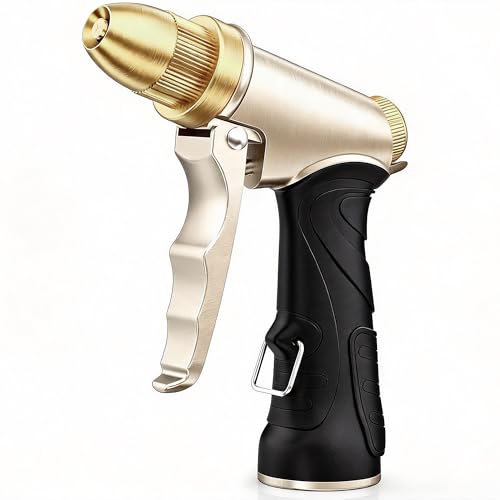 LAWN SOCIAL Metal Garden Hose Nozzle, High Pressure | Metal High Pressure Hose Sprayer, Adjustable Flow, Heavy Duty Leak-Proof, Rustproof for Car Wash, Plants & Patio - color: Golden