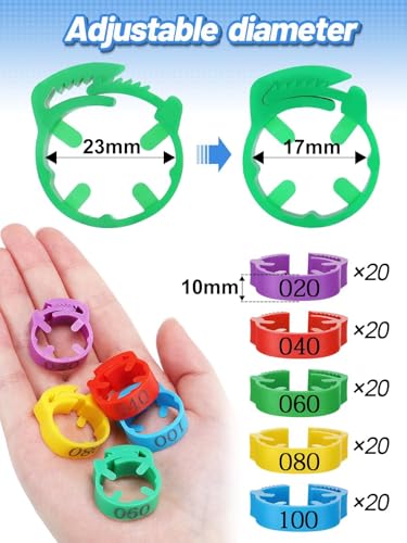 MEWTOGO 17-23mm Adjustable 100 Pcs Chicken Leg Bands | Colorful Easy to Read Numbered Chicken Identification Leg Rings, Durable Poultry Leg Bands for Ducks Goose Turkey Small Birds