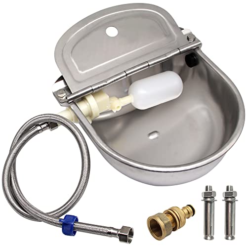 Automatic Cattle Waterer Stainless Steel Dog Water Bowl Outdoor & Indoor | Adjustable water level, Hanging With Garden Hose quick connect Mounting Screw, for sheep, ducks, pigs, horses, cows, chicken