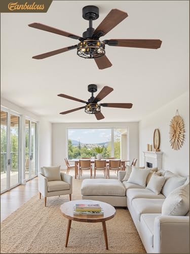 Fanbulous 42 Inch Farmhouse Rustic Caged Ceiling Fan with Lights, 2 Pack | Double-sided Color Blades , APP/Remote Control ,6-speed Wind & Reversible Function, Quiet, Timer, Black - color: Black