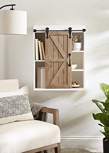 Kate and Laurel Cates Rustic Wall Cabinet; 22 x 28; White and Rustic Brown; Farmhouse Wall-Mounted Storage Cabinet - color: White/Rustic Brown