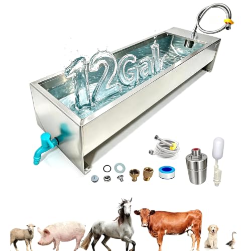 Automatic Livestock Water Trough Animal Stainless Steel Larger Automatic Waterer with Float Valve Kit for Goat Cattle Horse Hog Pigs Dog Water Dispenser Outdoor, 39.5"*11.8"*7.8",12 Gallons - color: 12 Gallons, size: 39.3"L x 7.8"W x 11.8"H