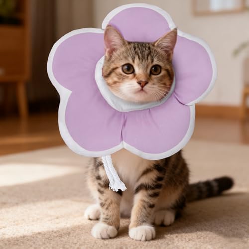 Cute Flower Cone, Anti-Splashing Water Soft E Collar for Cats After Surgery, Neck Pillow for Cozy Sleep and Anti-Licking, Donut Cone for Puppies to Take Photos (Purple, S) - color: Purple, size: S
