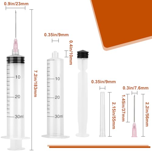 3 Pack 30ml Syringes with Needle 18G 1.5”, Sterile Luer Lock Syringe Individually Sealed for Labs, Liquid Measuring,Oil, Glue Applicator - style: 30ml