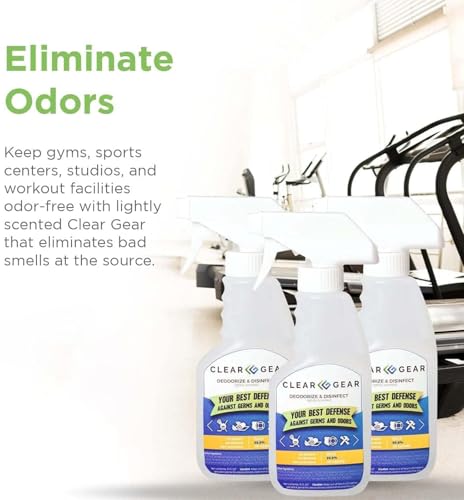 Clear Gear Disinfectant Cleaner, and Deodorizer For Sports Equipment, Gyms, and Fitness Centers - EPA-Registered, Hospital Grade, Made in USA - 2-Pack of 32 Oz Bottle Disinfecting Spray - size: 32 Fl Oz (Pack of 2)