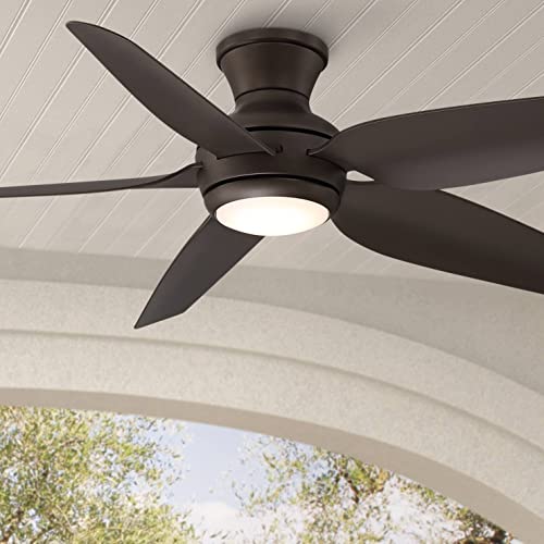 52" Del Diego Bronze Indoor/Outdoor Hugger Ceiling Fan with LED Light | Modern Industrial Style Remote Control Brown Damp Rated for Patio Exterior House Home Porch Gazebo Garage Barn