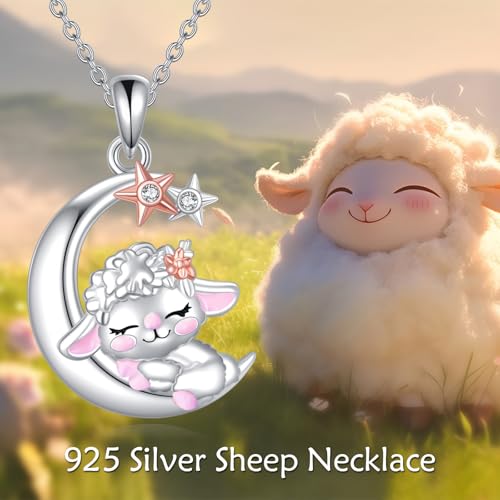 Snake Moon Necklace - 925 Sterling Silver Moon Pendant Necklace - Snake Jewelry for Women - style: Sheep