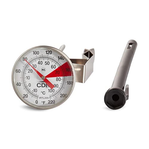 CDN ProAccurate® Instant Read Beverage Frothing Thermometer with Clip for Precise Temperature Measurement, 7" Stainless Steel Stem, Yellow Case (IRTL220) - size: 7 inch Stem-1.75 inch Magnified Dial