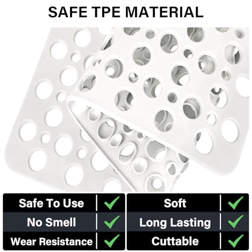Square Shower Mat Non Slip, 27" x 27" Large Shower Mats for Inside Shower, Soft TPE Shower Floor Mat with Suction Cups and Big Drain Holes, Anti Slip Shower Stall Matt, White - color: White