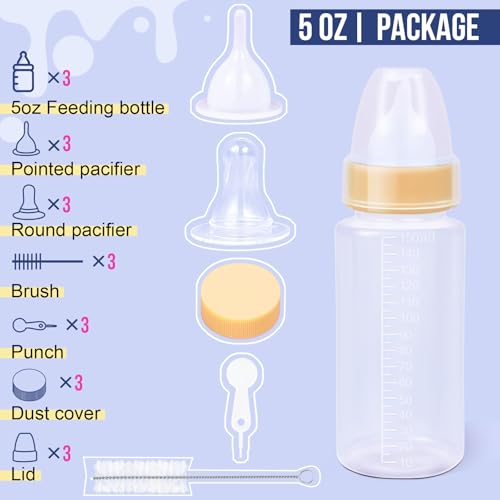 ASEVAT 5 oz 3PackPet Feeding Bottle, Anti-Choking Puppy Feeder Design,with 3pcs Replaceable and Reusable Silicone Nipples for Feeding Puppies, Kittens, Small Animals - color: Yellow