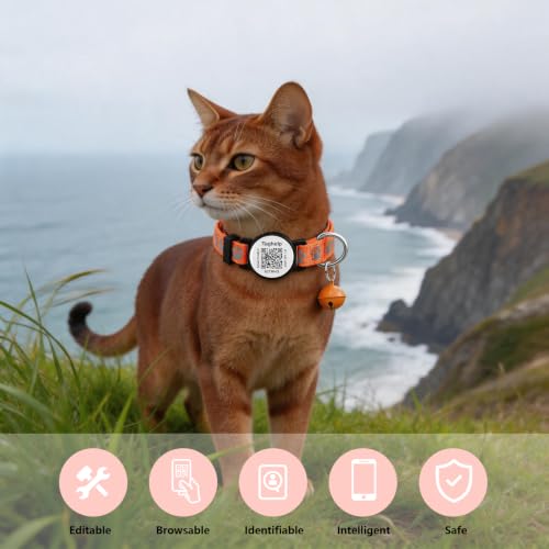 Smart Safety Cat Collar 2-Pack: Luminous Night Glow & QR Code Pet ID Tag, Breakaway Reflective Adjustable Collar (7-12.5”) for Indoor/Outdoor Cats(Blue & orenge) - color: paw- Blue & Orange